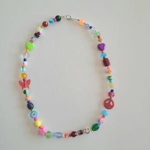 Vibrant Y2k Peace Sign Beaded Necklace